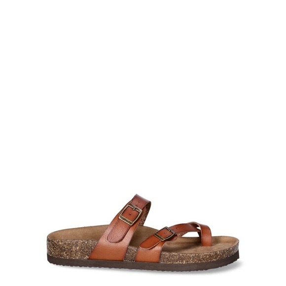 Time and Tru Women's Asymmetric Strap Flat Footbed Slip-On Sandal Cognac Size 11 - Picture 8 of 9